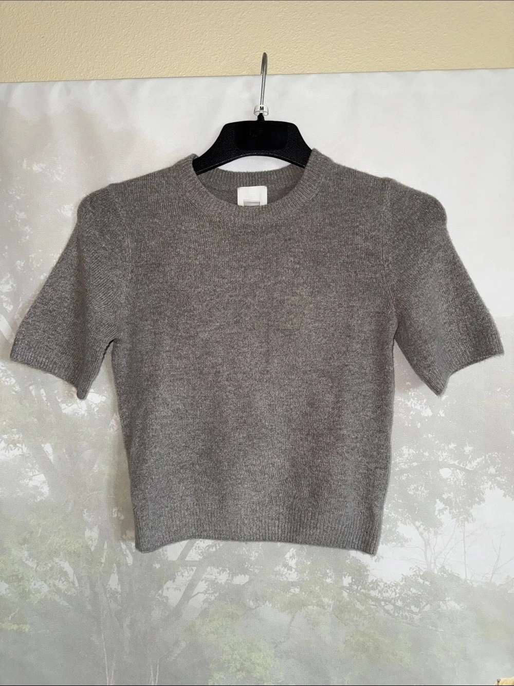H&M Mocha Gray Short-Sleeve Crewneck Acrylic-Blend Sweater XS